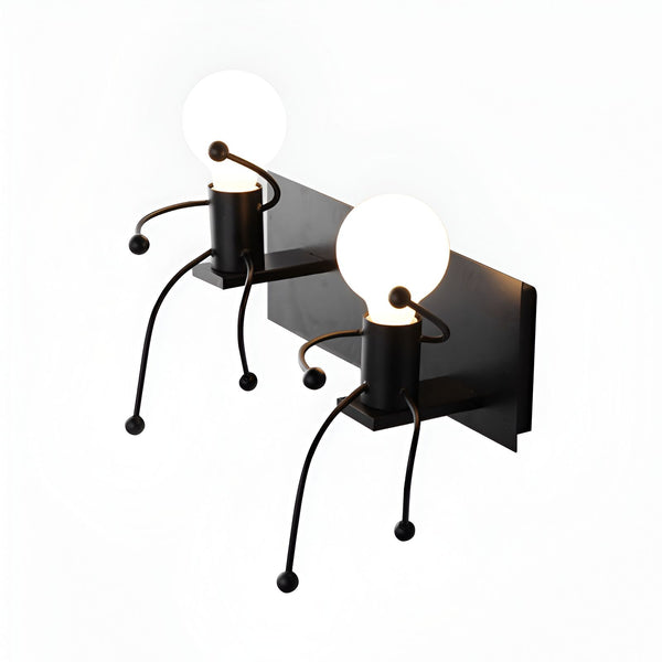 Applique murale design bonhommes noirs avec ampoules LED blanches sur support mural,47205107466499,47205107499267,47205107532035,47205107564803,47205107597571,47205107630339