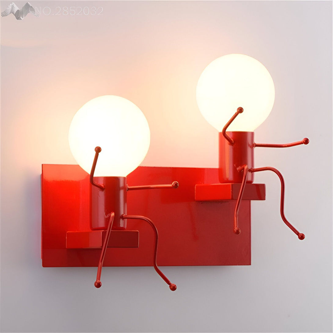 Applique murale design rouge, deux bonhommes métalliques, ampoules LED sphériques blanches,47205107466499,47205107499267,47205107532035,47205107564803,47205107597571,47205107630339
