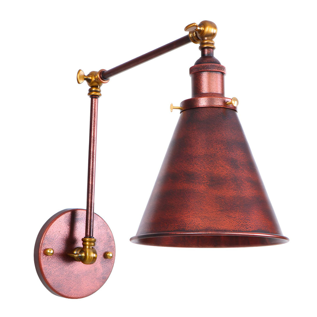 Une applique murale industrielle avec un abat-jour en métal de couleur cuivre et un bras articulé en laiton. FL-6887683644,FL-2269015371,FL-5977835825,FL-2868651437,FL-9593649115,FL-1648370977,FL-4358131573,FL-9160375957,FL-1822533384,
