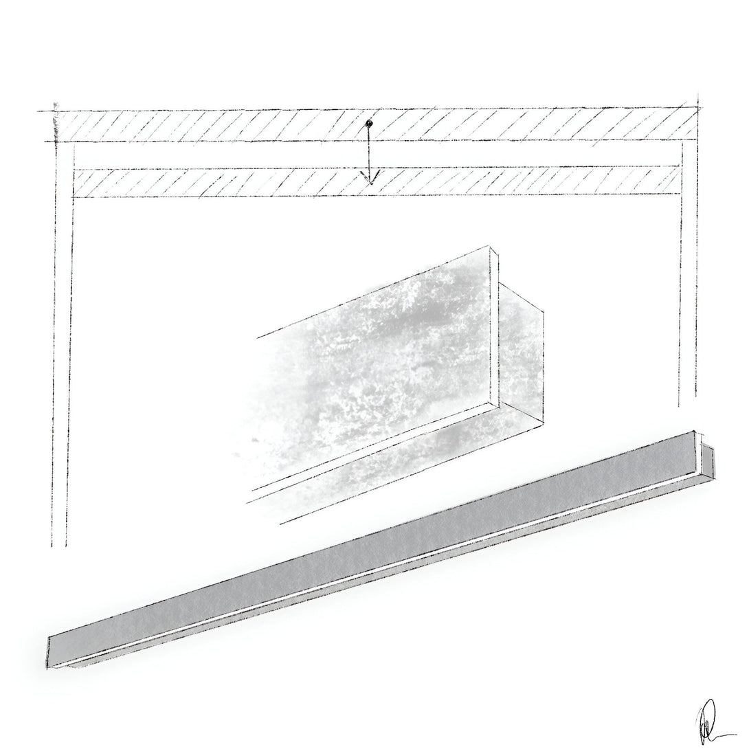 Dessin technique d'un luminaire LED suspendu. Le luminaire est de forme rectangulaire et émet une lumière diffuse. AM-2720633216,AM-3830779852,AM-618964516X,