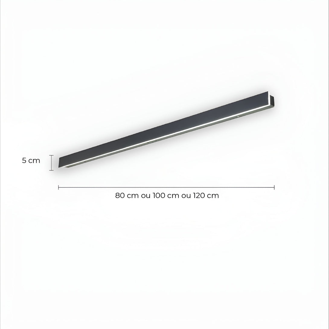 Une image représentant un luminaire suspendu de 80, 100 ou 120 cm de long et de 5 cm de large. Il est de couleur noire et est suspendu à un câble. AM-2720633216,AM-3830779852,AM-618964516X,