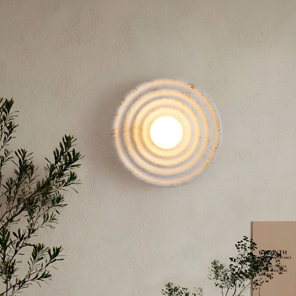 Une applique murale ronde en céramique blanche avec une lumière chaude. HY-4246767212,HY-7555353385,