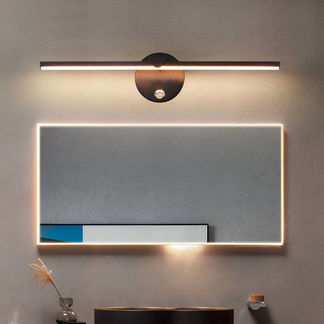 Une applique murale noire au-dessus d'un miroir rectangulaire. ME-6834158499,ME-298807044X,ME-9594073322,ME-5425764731,ME-4242394632,ME-8956104360,ME-6143226717,ME-8366071057,ME-6572957039,ME-7723649002,ME-2300392488,ME-4531599233,ME-2192844751,ME-7933107605,ME-947367516X,ME-0064659658,ME-6794960591,ME-1580687326,