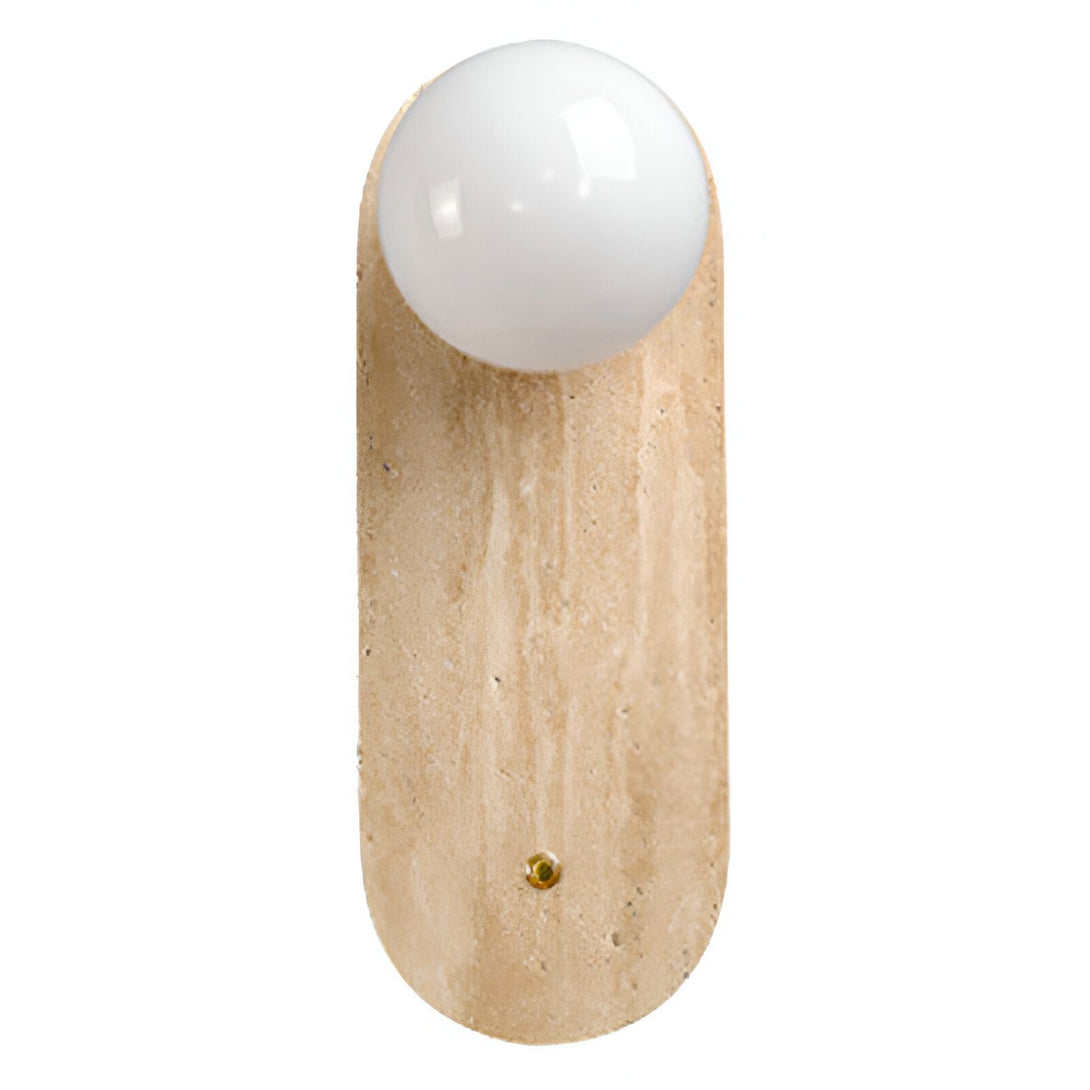 Une applique murale en marbre beige avec une boule en verre blanc. HO-6953652675,HO-8029463928,