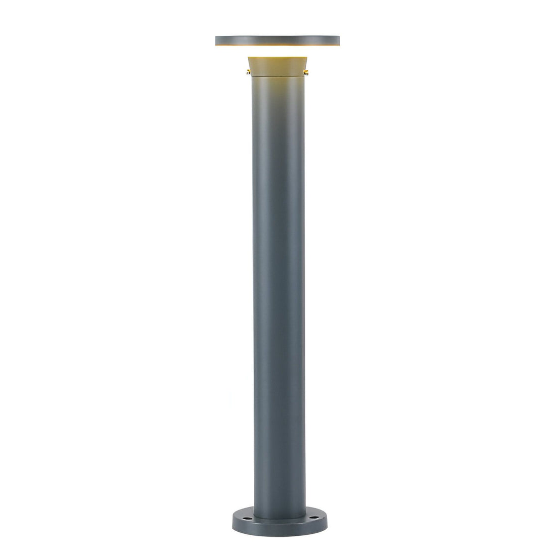 Une image d'un lampadaire LED moderne de couleur gris foncé. Le lampadaire est de forme cylindrique et possède une base ronde. Il est équipé d'un diffuseur en verre opale qui permet de diffuser la lumière de manière uniforme. JU-4746144346,JU-0801035287,JU-5260923960,JU-5505551076,