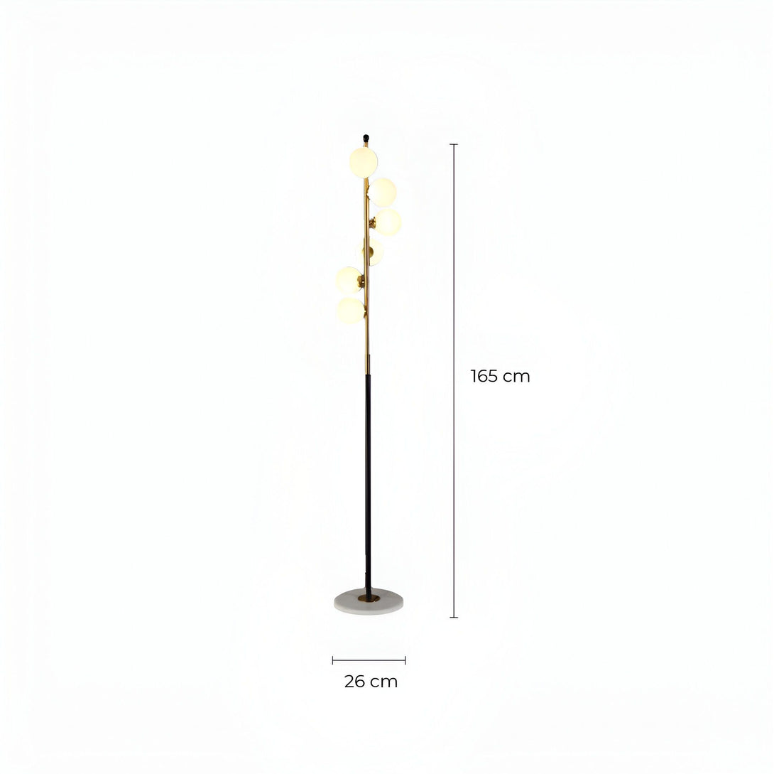 lampadaire noir et doré avec 5 globes en verre opale HS-6263847484,