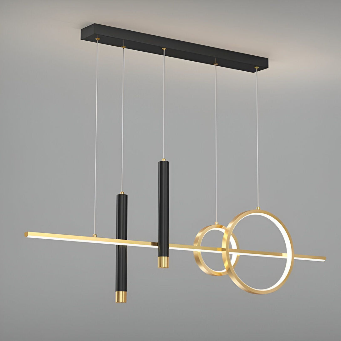 Le luminaire suspendu Luminaire avec fil suspendu est une suspension élégante et moderne qui s'intégrera parfaitement à votre intérieur. Il est composé d'un fil noir et de trois éléments lumineux en métal doré. Les éléments lumineux sont disposés de manière à créer une composition graphique et aérienne. Ce luminaire est idéal pour éclairer un salon, une salle à manger ou une cuisine. SA-1757899103,SA-9957413104,SA-5107053033,