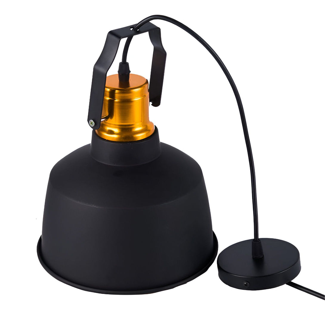 Suspension luminaire industrielle en aluminium avec douille E27 et câble d'alimentation. Finition noir mat et intérieur doré. SO-6437109300,SO-7477021855,