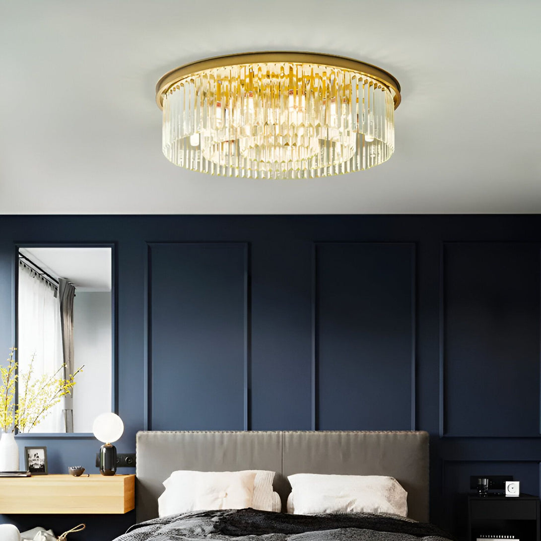 Le Luminaire Rond est un plafonnier de luxe en cristal doré. Il est parfait pour les salons, les chambres à coucher et les salles à manger. Ce plafonnier est doté d'un design élégant et moderne qui s'intégrera parfaitement à votre intérieur. Il est également très facile à installer. RO-3159111202,RO-9605549875,RO-2910854310,