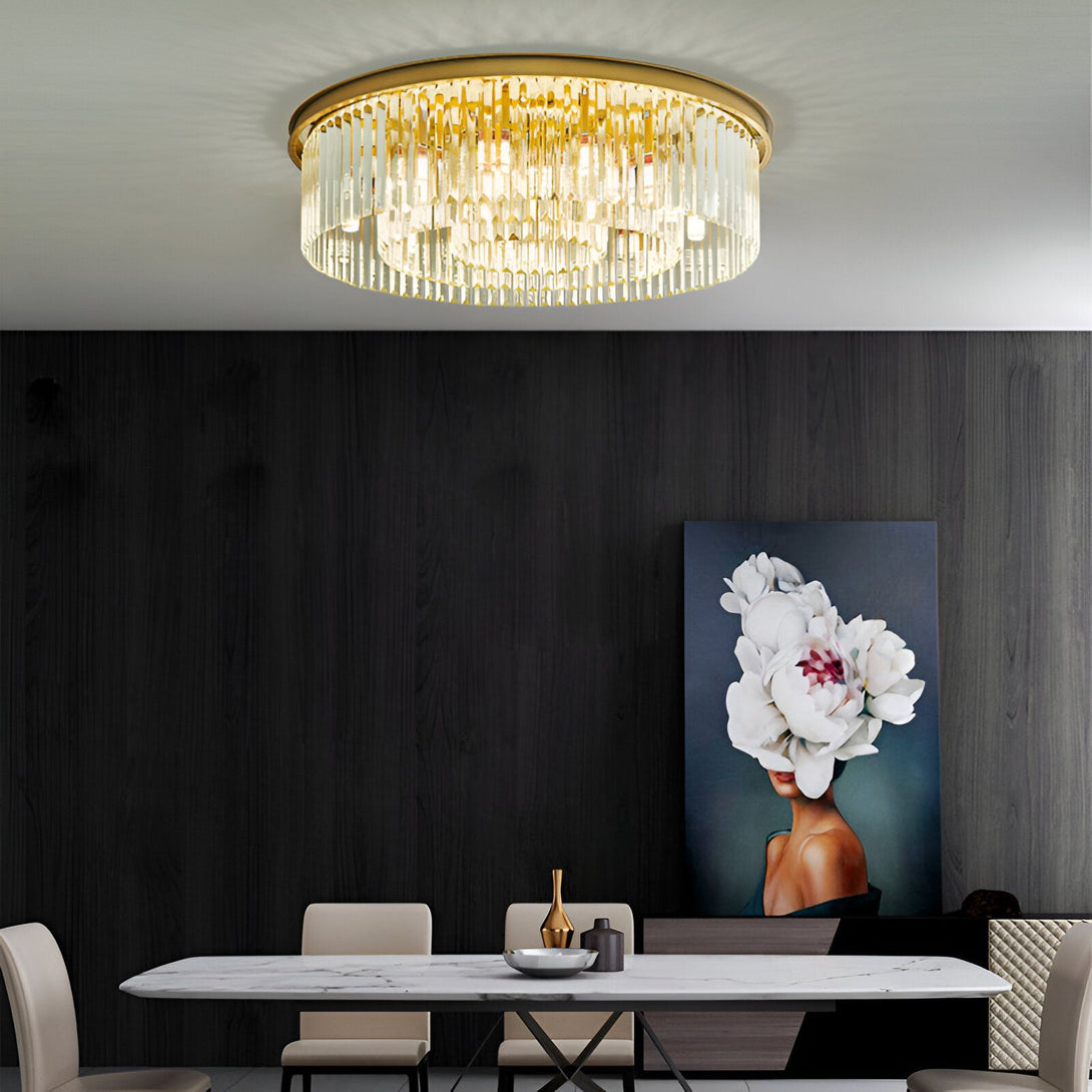 Le Luminaire Rond est une suspension élégante et moderne qui s'intégrera parfaitement à votre intérieur. Il est composé d'un cercle en métal doré et de plusieurs tubes en verre transparent. Les tubes en verre sont disposés de manière à créer un effet de cascade de lumière. Le Luminaire Rond est idéal pour éclairer une salle à manger, un salon ou une chambre à coucher. RO-3159111202,RO-9605549875,RO-2910854310,