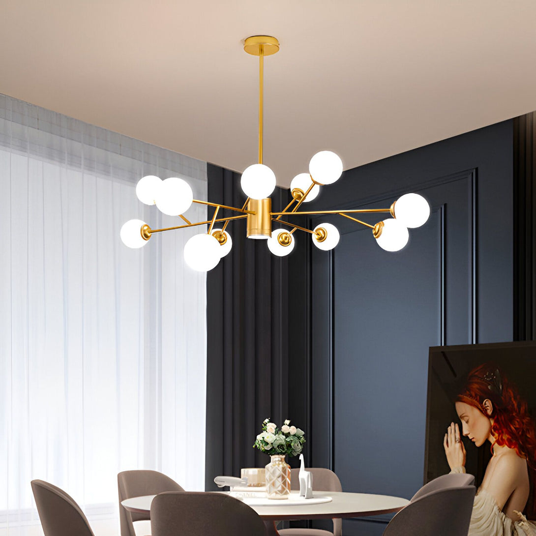 Lustre Luminaire Sputnik doré à 10 lumières avec abat-jour en verre opale, design moderne et élégant, idéal pour un salon, une salle à manger ou une chambre à coucher. TY-9045481871,TY-2233872371,TY-8844527863,TY-237009723X,TY-1737070197,TY-7614359798,TY-1375557467,TY-8790248058,