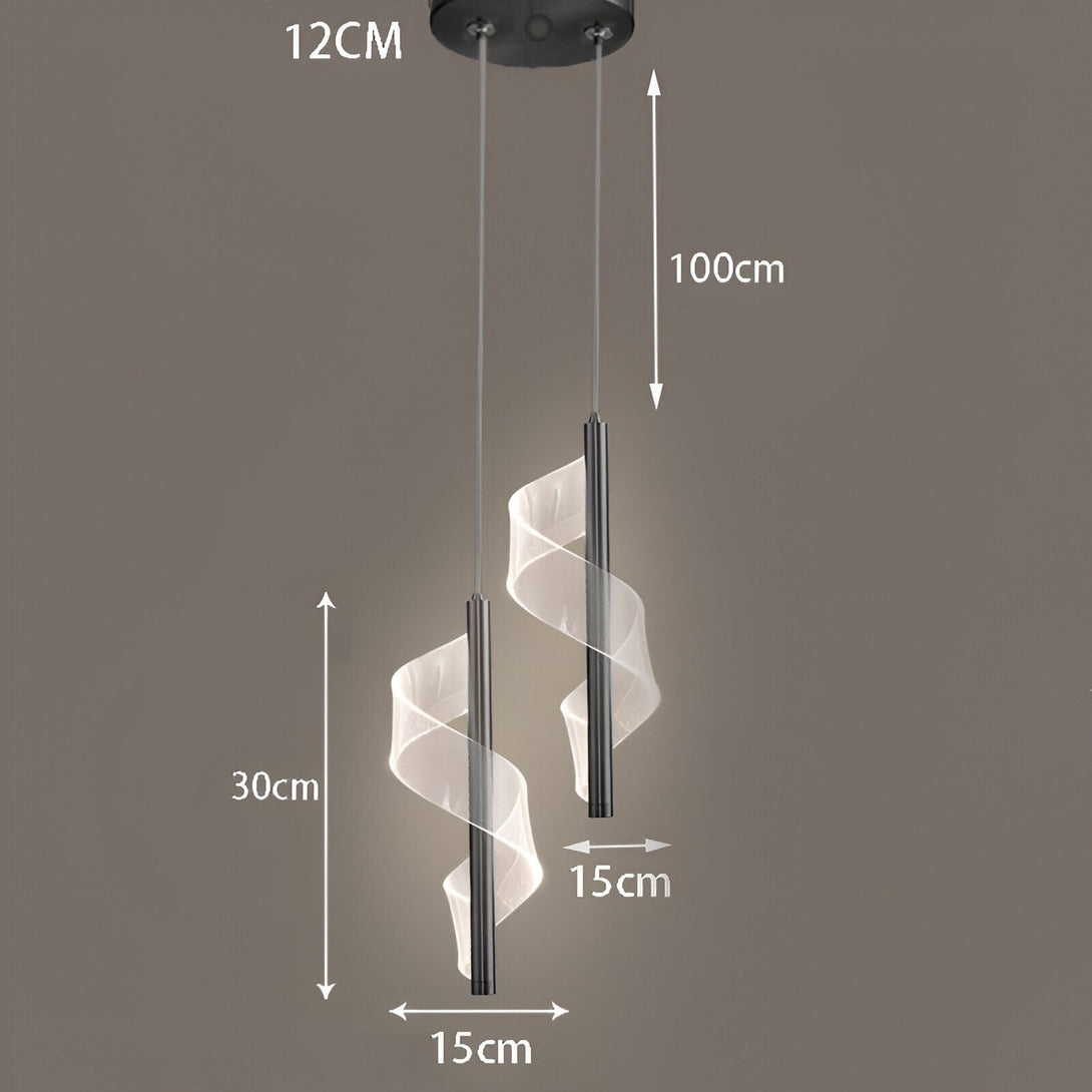 Une image d'une suspension luminaire à LED. La suspension est de couleur noire et est en forme de spirale. MI-2324431688,MI-1959542311,MI-5289383336,MI-2510590286,MI-0171760948,MI-1777120470,MI-6198502511,MI-6143547629,MI-7442860222,MI-0312743297,MI-8534675333,MI-8883523601,