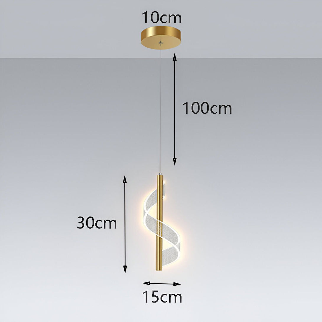Une image d'un plafonnier doré avec un design en spirale. Le plafonnier mesure 10 cm de diamètre et 100 cm de hauteur. La spirale mesure 30 cm de diamètre et 15 cm de hauteur. MI-2324431688,MI-1959542311,MI-5289383336,MI-2510590286,MI-0171760948,MI-1777120470,MI-6198502511,MI-6143547629,MI-7442860222,MI-0312743297,MI-8534675333,MI-8883523601,