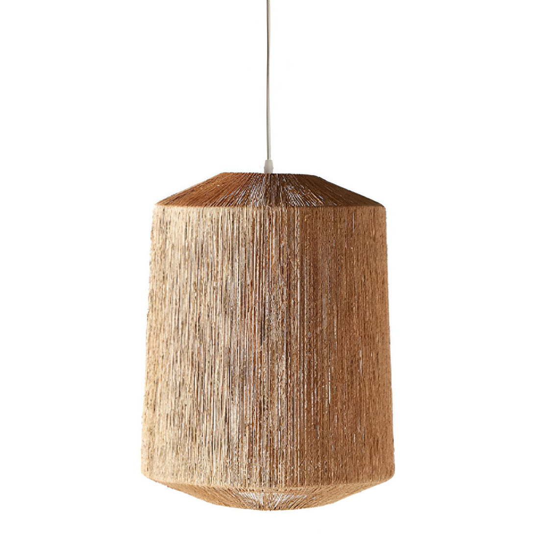 Une suspension marron en forme de cloche tressée avec un fil blanc. AD-6453961679,AD-6657275196,AD-8746500626,AD-6764077002,AD-2257925033,AD-5434952707,