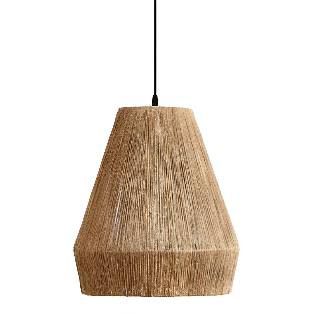 Une suspension en forme de cône inversé, tissée à la main avec de la corde de jute. Le luminaire est suspendu par un fil noir et est idéal pour une utilisation dans les intérieurs de style bohème ou rustique. AD-6453961679,AD-6657275196,AD-8746500626,AD-6764077002,AD-2257925033,AD-5434952707,