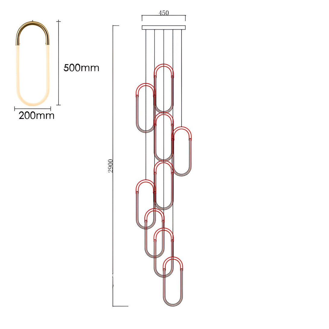 L'image représente un lustre à LED en forme d'ovale. Il est suspendu par des câbles fins et est disponible en différentes couleurs. NA-0096577770,NA-4868161806,NA-0573753911,
