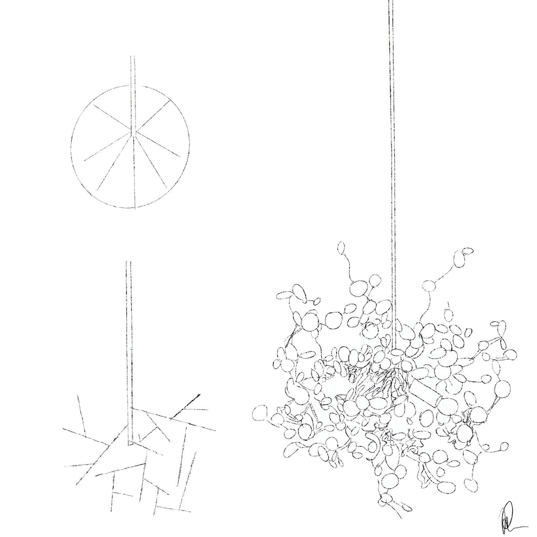 Suspension luminaire en acier. Le luminaire est composé d'un câble en acier et d'un diffuseur en acier. Le diffuseur est de forme sphérique et est composé de plusieurs branches en acier qui se croisent et s'entrecroisent. Le luminaire est suspendu au plafond par le câble en acier. SA-8998942399,