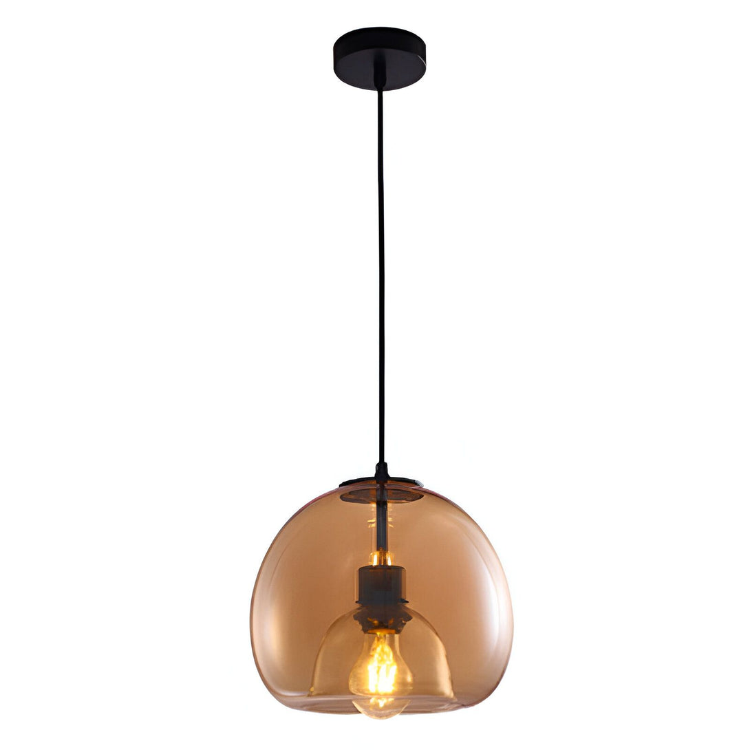 Une lampe suspendue en verre de couleur marron avec un cordon noir. IL-198613511X,IL-4038746453,IL-5668785505,IL-2545353698,